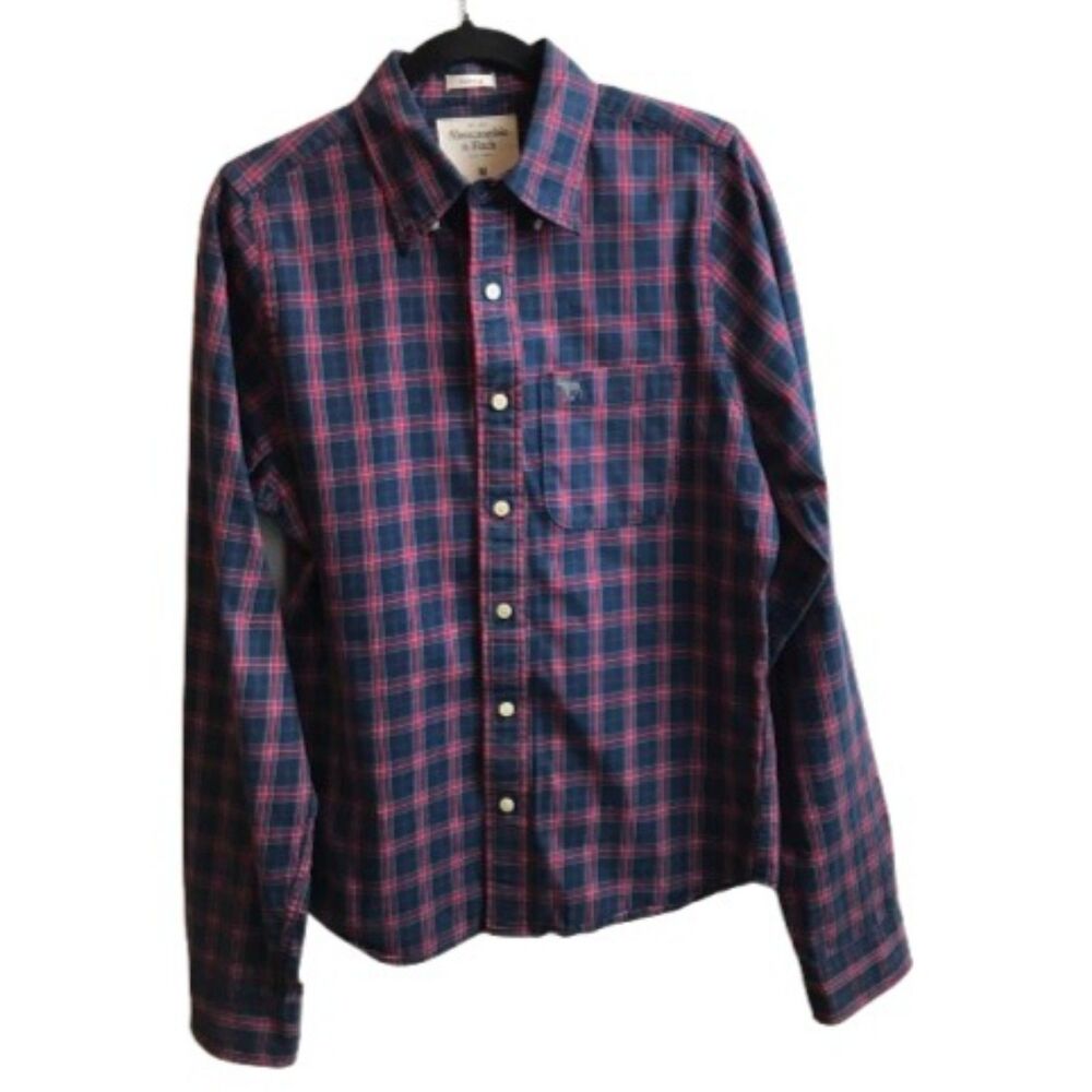 Abercrombie & Fitch Muscle Fit Shirt Men’s M Red Navy Plaid Button Down